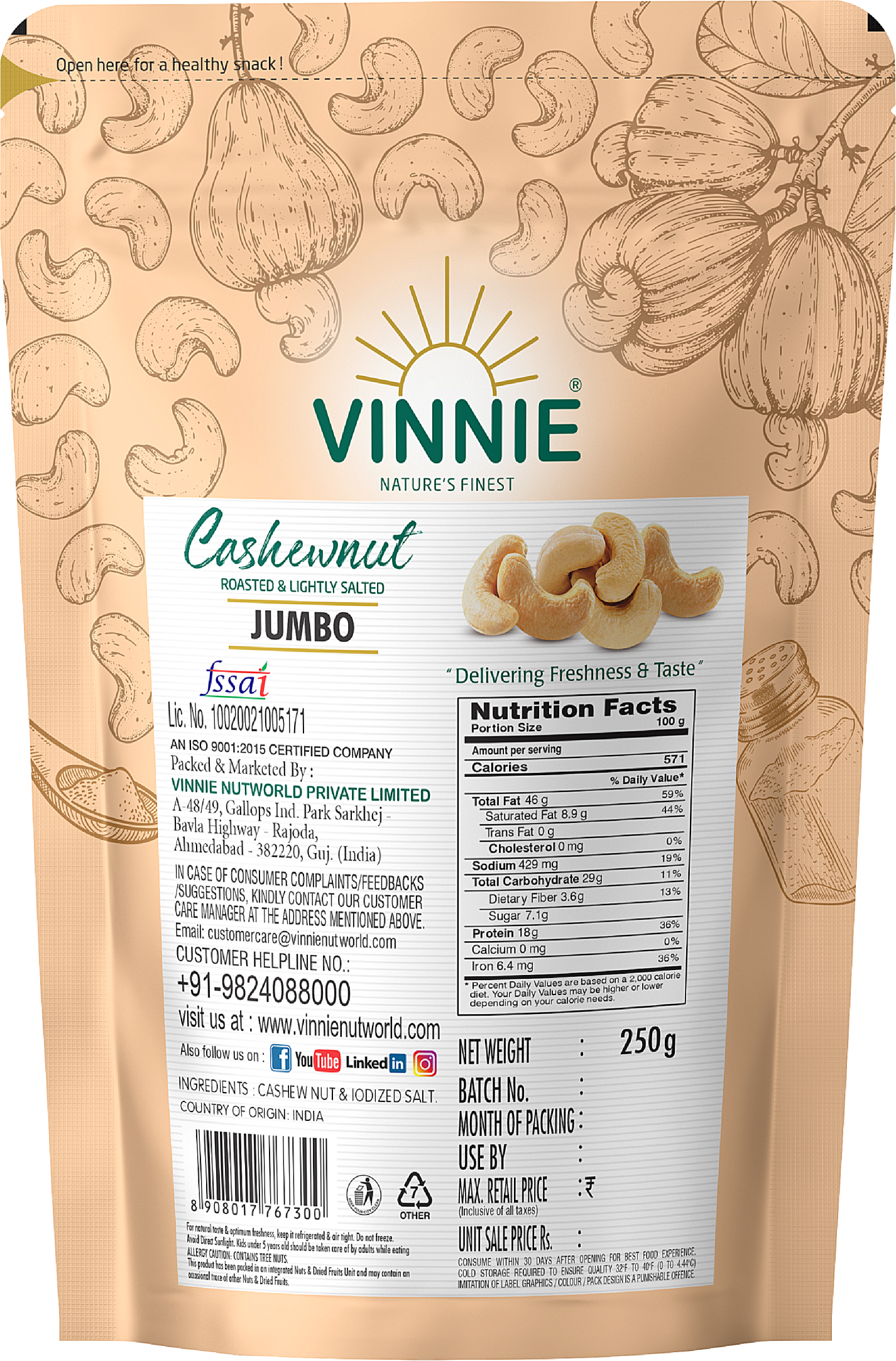Cashew Roasted & Salted 250gm