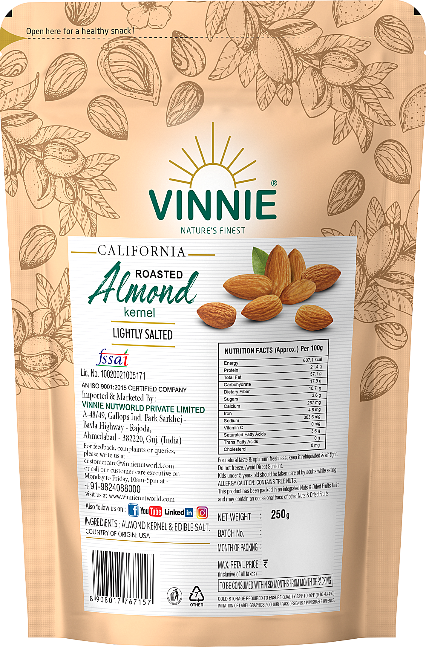 Almond Roasted & Salted 250g