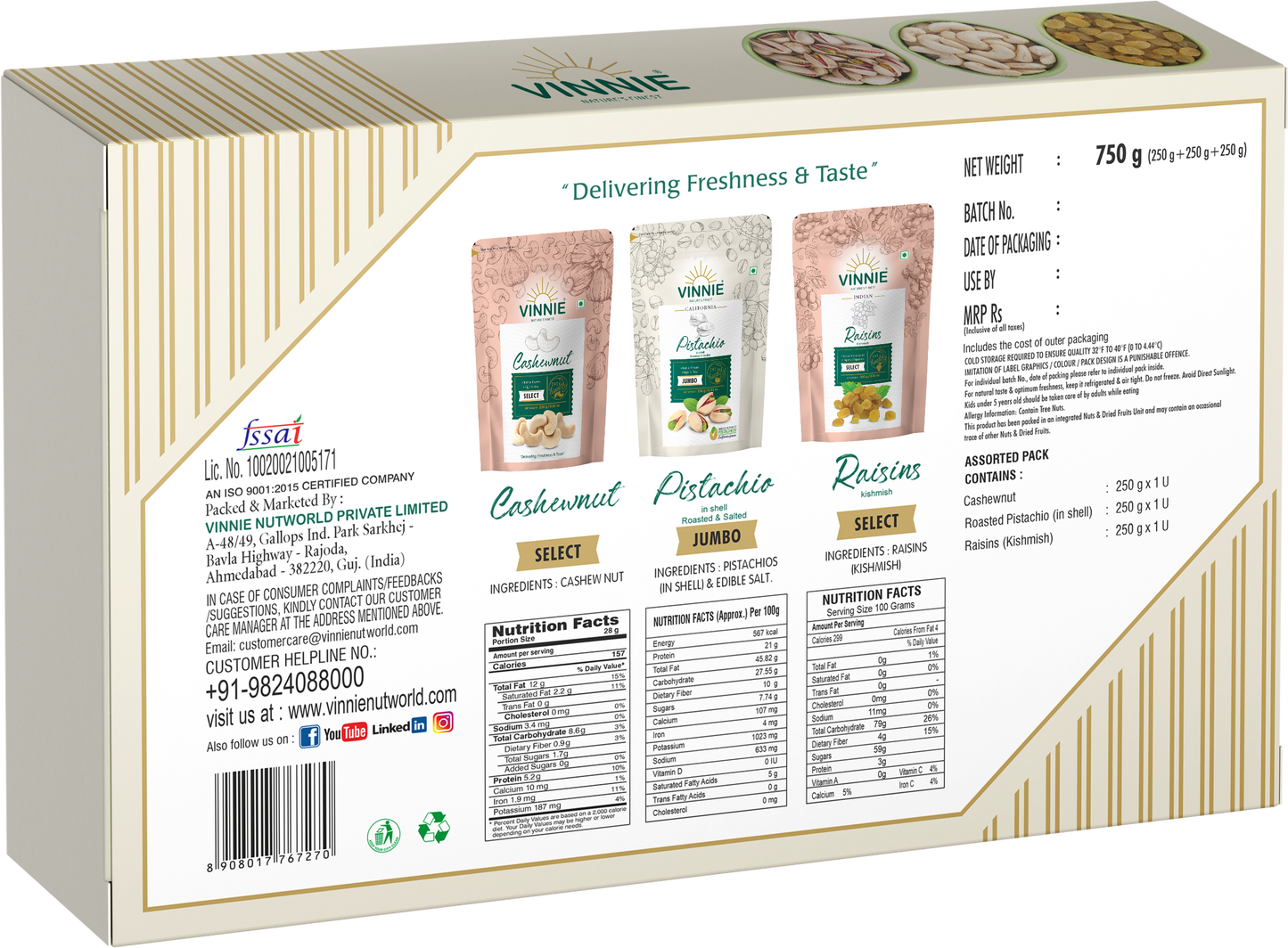 Vinnie Premium Dry Fruit Gift Box - 750gm