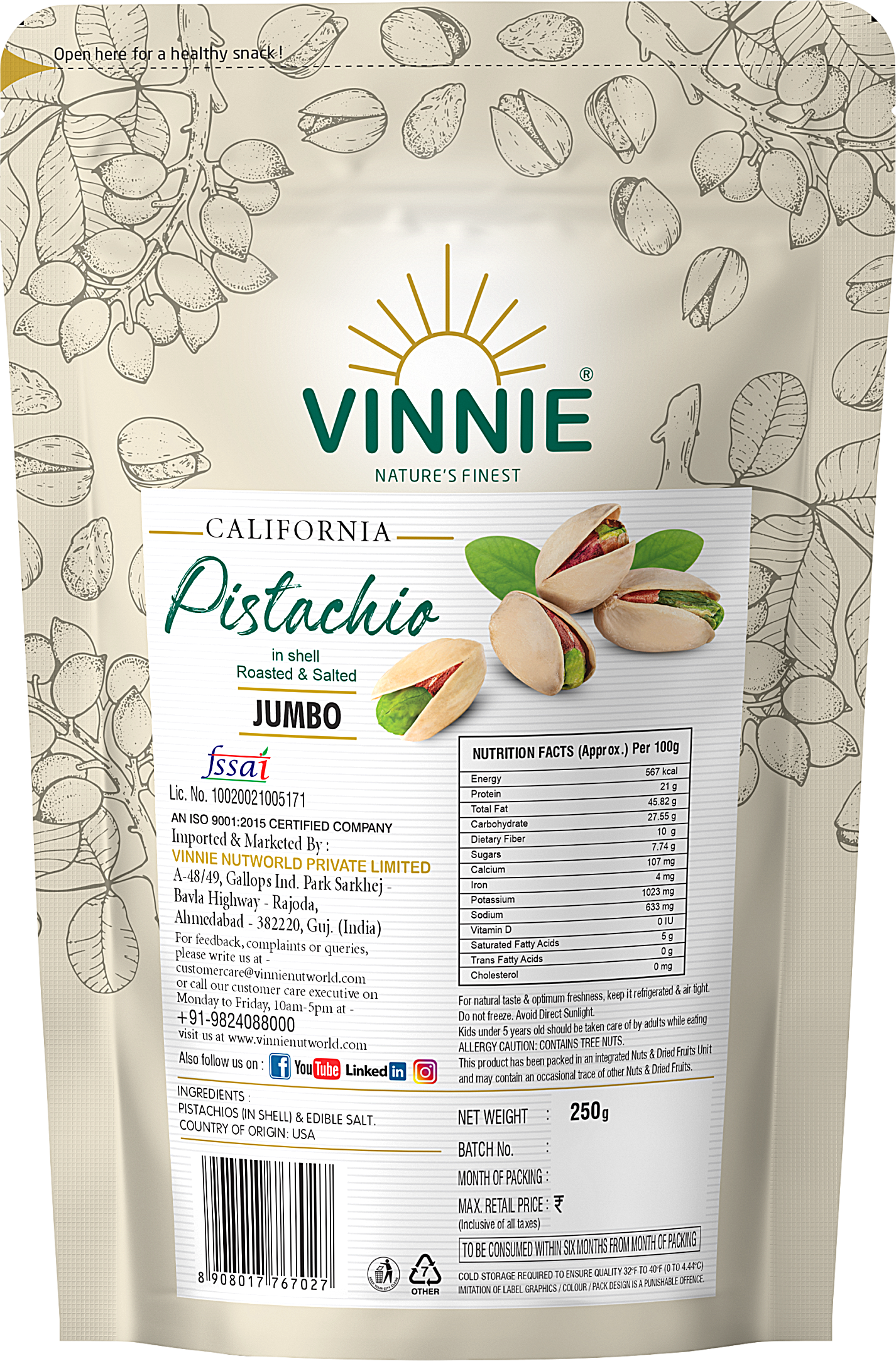 Pistachio Inshell Jumbo 250g